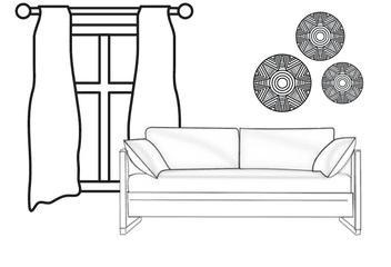 Couch and curtains drawing